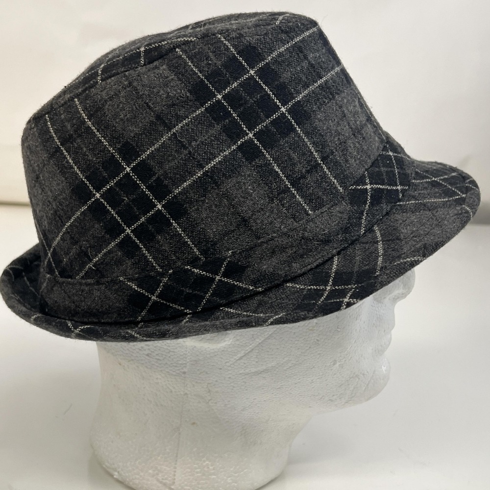 DPC 1921 Hat Fedora Fitted Mens Large Gray Black Plaid Check Dressy Casual Style